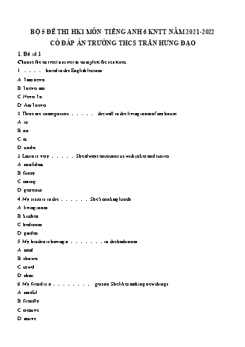 Bộ 5 đề thi học kì 1 môn Tiếng Anh 6 (Kết nối tri thức) - Năm học 2021-2022 - Trường THCS Trần Hưng Đạo (Có đáp án)