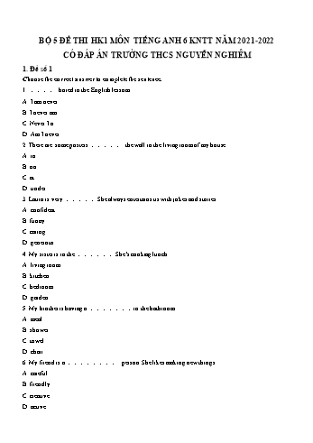Bộ 5 đề thi học kì 1 môn Tiếng Anh 6 Sách Kết nối tri thức - Năm học 2021-2022 - Trường THCS Nguyễn Nghiêm (Có đáp án)