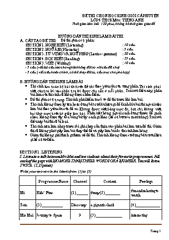 Đề thi học sinh giỏi môn Tiếng Anh 6 - Đề 12 (Có đáp án + File nghe)