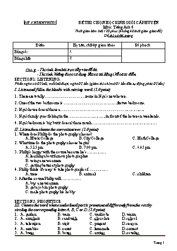 Đề thi học sinh giỏi môn Tiếng Anh 6 - Đề 6 (Có đáp án + File nghe)