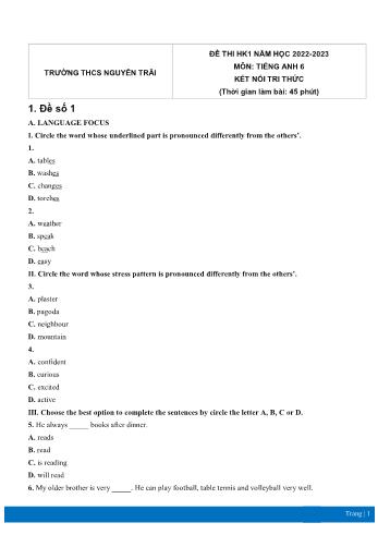 Tuyển tập 5 đề thi học kì 1 môn Tiếng Anh 6 (Kết nối tri thức) - Năm học 2022-2023 - Trường THCS Nguyễn Trãi (Có đáp án)