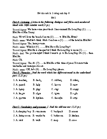 9 Đề thi cuối học kì 1 môn Tiếng Anh Lớp 6 Cánh diều - Năm 2021-2022