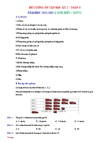 Đề cương ôn thi học kỳ 2 Toán Lớp 6 năm 2022 sách Kết nối và Cánh diều - Năm học 2021-2022