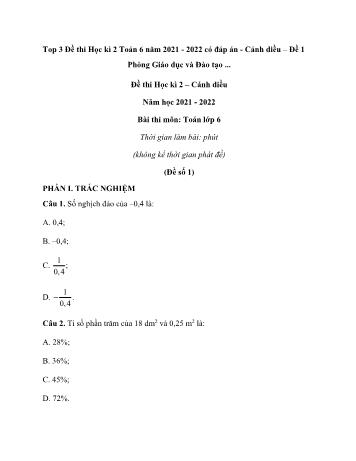 Top 3 đề thi học kỳ 2 môn Toán Lớp 6 Sách Cánh diều - Năm học 2021-2022 (Có đáp án)