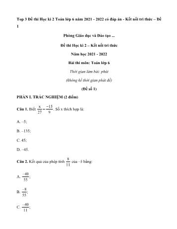 Top 3 đề thi học kỳ 2 môn Toán Lớp 6 Sách Kết nối tri thức - Năm học 2021-2022 (Có đáp án)