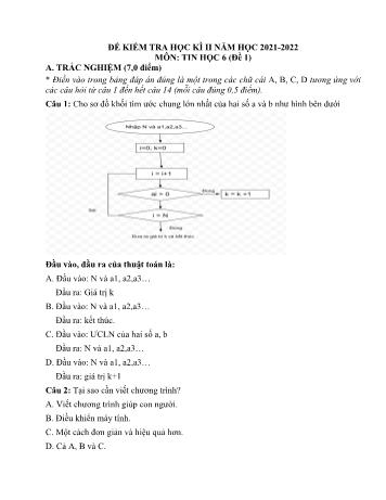 3 Đề kiểm tra học kì II môn Tin học Lớp 6 Sách Kết nối tri thức - Năm học 2021-2022 (Có đáp án)