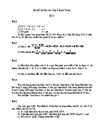 Bộ 15 đề ôn thi vào Lớp 6 môn Toán