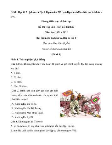 Bộ 4 đề thi học kì 2 môn Lịch sử và Địa lí Lớp 6 Sách Kết nối tri thức - Năm học 2021-2022 (Có đáp án)