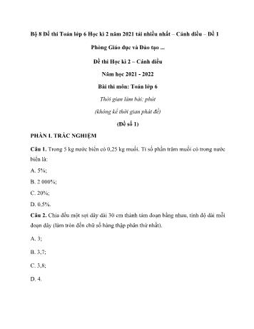 Bộ 8 đề thi học kì 2 môn Toán Lớp 6 Cánh diều - Năm 2021