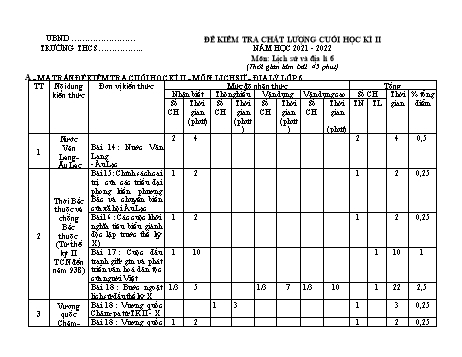 Đề kiểm tra chất lượng cuối học kì II môn Lịch sử và Địa lí Lớp 6 Sách Kết nối tri thức - Năm học 2021-2022 (Có đáp án)