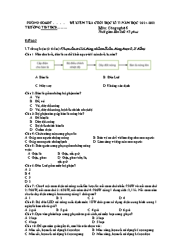 Đề kiểm tra cuối học kì II môn Công nghệ Lớp 6 Sách Cánh diều - Năm học 2021-2022 (Có đáp án)