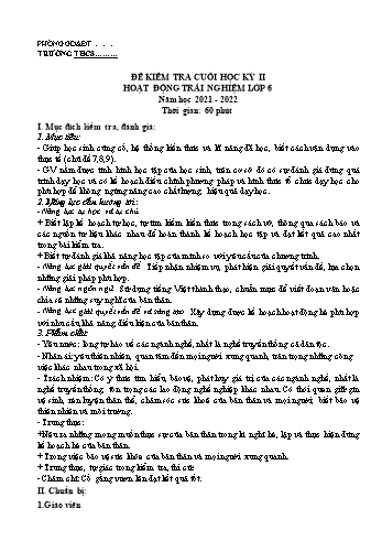 Đề kiểm tra cuối học kỳ II môn Hoạt động trải nghiệm Lớp 6 Cánh diều - Năm học 2021-2022 (Có đáp án)