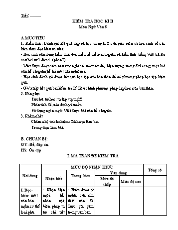 Đề kiểm tra học kì 2 môn Ngữ văn Lớp 6 Sách Chân trời sáng tạo (Có đáp án)