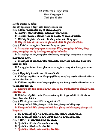 Đề kiểm tra học kì II môn Công nghệ Lớp 6 Sách Cánh diều (Có đáp án)
