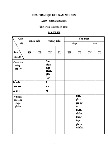 Đề kiểm tra học kì II môn Công nghệ Lớp 6 Sách Sách Chân trời sáng tạo - Năm học 2021-2022 (Có đáp án)