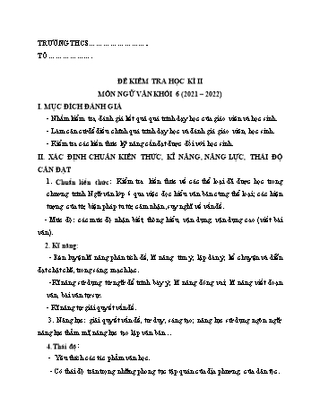 Đề kiểm tra học kì II môn Ngữ văn Lớp 6 Sách Kết nối tri thức với cuộc sống - Năm học 2021-2022 - Đề 7 (Có đáp án)