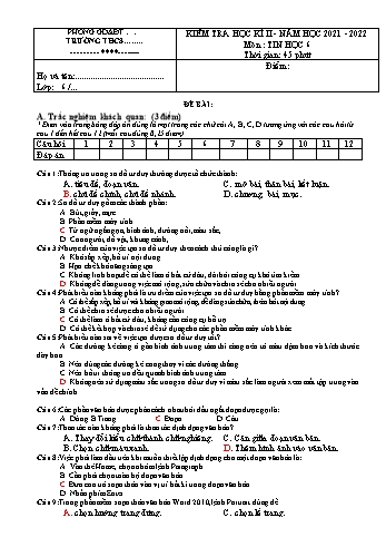 Đề kiểm tra học kì II môn Tin học Lớp 6 Sách Kết nối tri thức - Năm học 2021-2022 (Có đáp án)