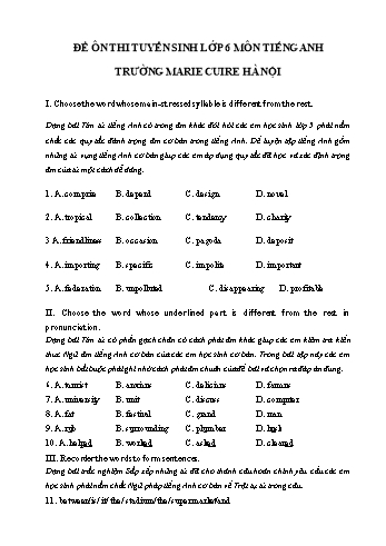 Đề ôn thi tuyển sinh vào Lớp 6 môn Tiếng Anh - Trường Maria Cuire Hà Nội (Có đáp án)