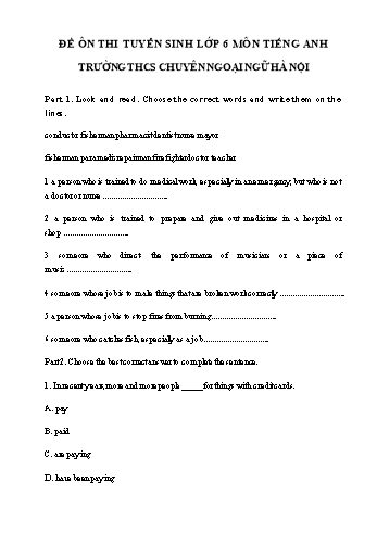 Đề ôn thi tuyển sinh vào Lớp 6 môn Tiếng Anh - Trường THCS chuyên Ngoại Ngữ Hà Nội - Đề 2 (Có đáp án)
