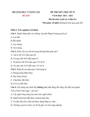 Đề thi giữa học kỳ II môn Lịch sử và Địa lí Lớp 6 Sách Kết nối tri thức - Năm học 2021-2022 (Có đáp án)