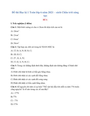 Đề thi học kì 1 môn Toán Lớp 6 Sách Chân trời sáng tạo - Năm học 2021-2022