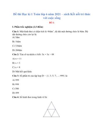 Đề thi học kì 1 môn Toán Lớp 6 Sách Kết nối tri thức - Năm học 2021-2022