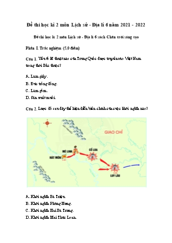 Đề thi học kì 2 môn Lịch sử và Địa lí 6 Sách Chân trời sáng tạo - Năm học 2021-2022 (Có đáp án)