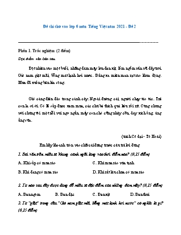 Đề thi thử vào Lớp 6 môn Tiếng Việt - Năm học 2021-2022 - Đề 2 (Có đáp án)