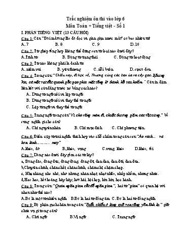 Đề trắc nghiệm ôn thi vào Lớp 6 môn Toán, Tiếng Việt - Đề số 1