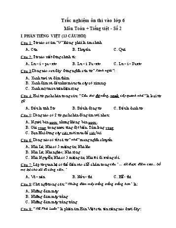 Đề trắc nghiệm ôn thi vào Lớp 6 môn Toán, Tiếng Việt - Đề số 2