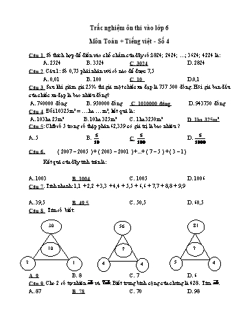 Đề trắc nghiệm ôn thi vào Lớp 6 môn Toán, Tiếng Việt - Đề số 4