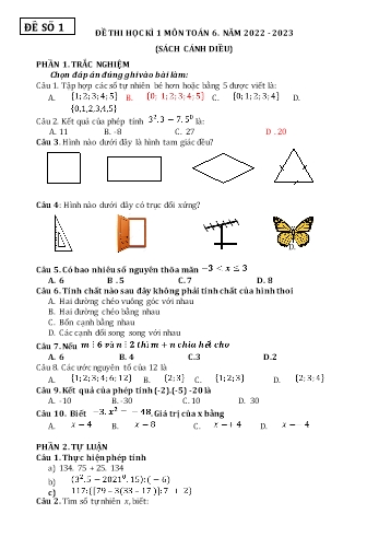 Bộ 4 đề thi học kì 1 môn Toán Lớp 6 Sách Cánh diều