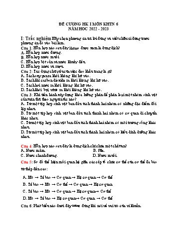 Đề cương học kì 1 môn Khoa học tự nhiên 6 Sách Kết nối tri thức - Năm học 2022-2023 (Có đáp án)