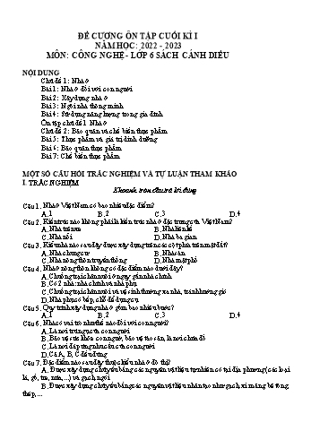 Đề cương ôn tập cuối kì I môn Công nghệ 6 Sách Cánh diều - Năm học 2022-2023