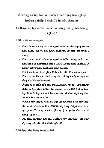 Đề cương ôn tập học kì 1 môn Hoạt động trải nghiệm hướng nghiệp 6 Sách Chân trời sáng tạo