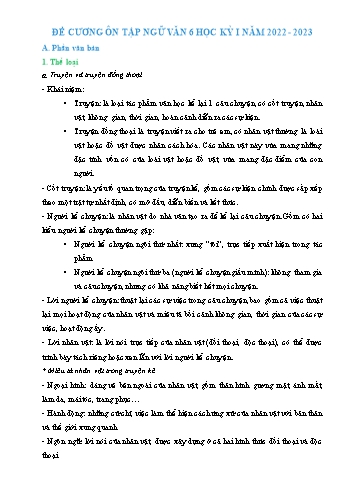 Đề cương ôn tập học kỳ I môn Ngữ văn Lớp 6 Sách Kết nối tri thức - Năm học 2022-2023
