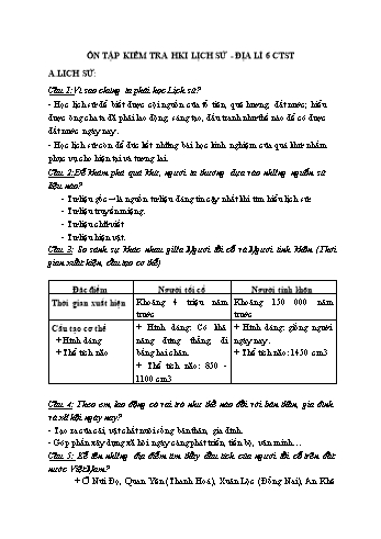 Đề cương ôn tập kiểm tra học kì I môn Lịch sử và Địa lí Lớp 6 Sách Chân trời sáng tạo