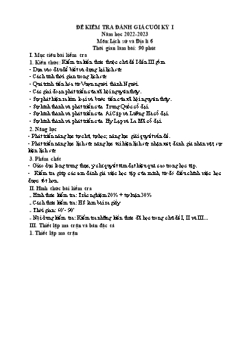 Đề kiểm tra cuối học kì I môn Lịch sử và Địa lí Lớp 6 Sách Chân trời sáng tạo - Năm học 2022-2023 (Có đáp án)