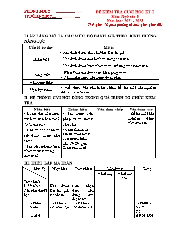 Đề kiểm tra cuối học kì I môn Ngữ văn Lớp 6 Sách Kết nối tri thức - Năm học 2022-2023 - Đề 3 (Có đáp án)