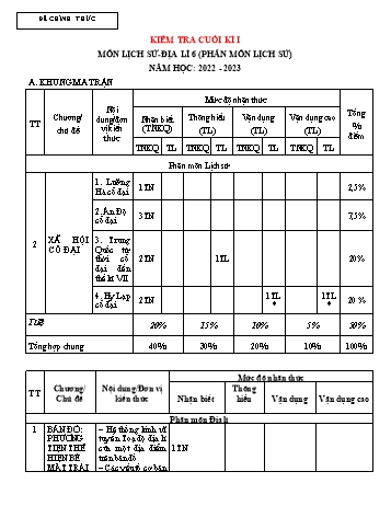 Đề kiểm tra cuối kì I môn Lịch sử và Địa lí Lớp 6 Sách Kết nối tri thức - Năm học 2022-2023 (Có đáp án)