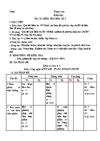 Đề kiểm tra học kì I môn Công nghệ Lớp 6 Sách Kết nối tri thức với cuộc sống (Có đáp án)