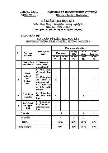 Đề kiểm tra học kì I môn Hoạt động trải nghiệm, hướng nghiệp Lớp 6 Sách Cánh diều - Năm học 2022-2023 (Có đáp án)