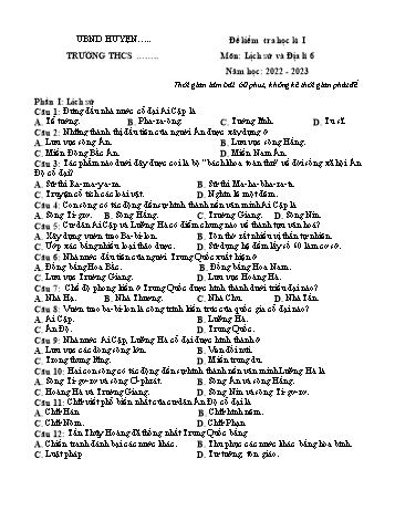 Đề kiểm tra học kì I môn Lịch sử và Địa lí Lớp 6 Sách Cánh diều - Năm học 2022-2023 - Đề 1 (Có đáp án)