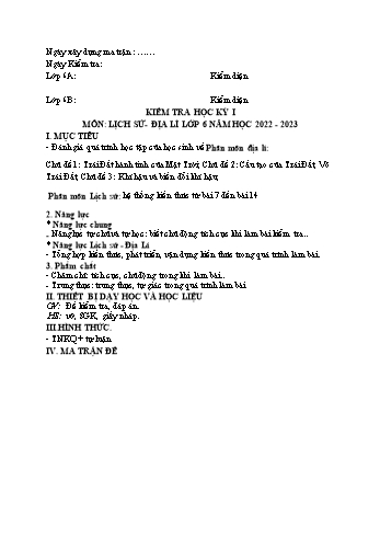 Đề kiểm tra học kỳ I môn Lịch sử và Địa lí Lớp 6 Sách Kết nối tri thức - Năm học 2022-2023 (Có đáp án)