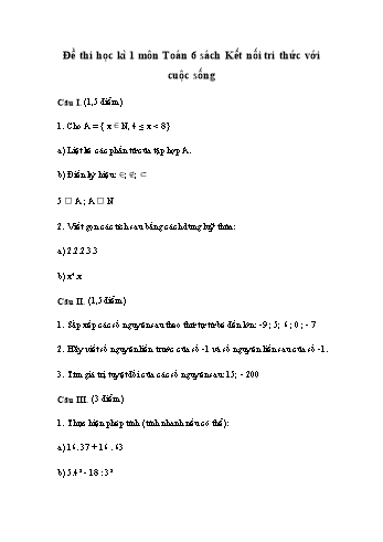 Đề thi học kì 1 môn Toán Lớp 6 Sách Kết nối tri thức với cuộc sống