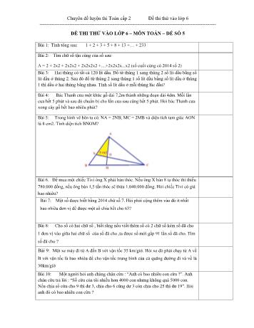 Đề thi thử vào Lớp 6 môn Toán - Đề số 5