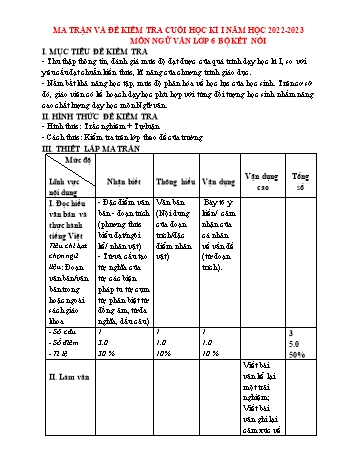 Tuyển tập 20 đề kiểm tra cuối học kì I môn Ngữ văn Lớp 6 Sách Kết nối tri thức - Năm học 2022-2023