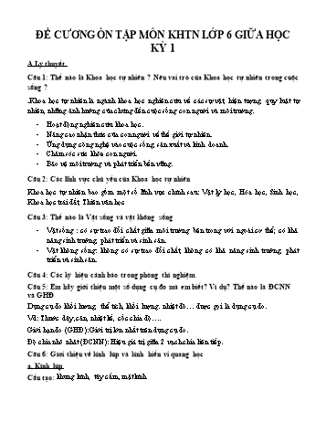 Đề cương ôn tập giữa học kỳ 1 môn Khoa học tự nhiên Lớp 6 Sách Chân trời sáng tạo (Có đáp án)