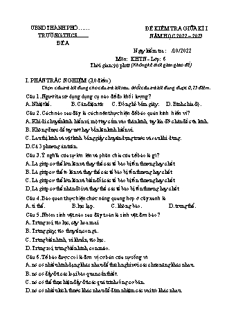 Đề kiểm tra giữa kì I môn Khoa học tự nhiên Lớp 6 Sách Kết nối tri thức - Năm học 2022-2023