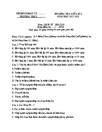 Đề kiểm tra giữa kì I môn Lịch sử và Địa lí Lớp 6 Sách Kết nối tri thức - Năm học 2022-2023 - Đề 3 (Có đáp án)